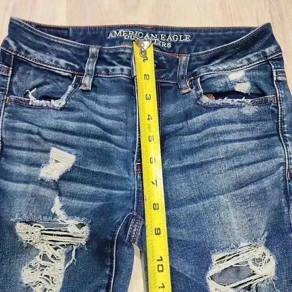American Eagle Women's Distressed Jegging Dark Wash Blue Size 4 Regular - Picture 4 of 8